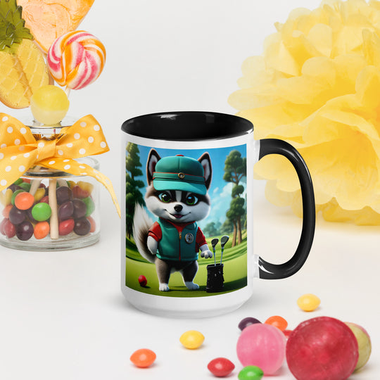 Pomsky Golfer- Mug with Color Inside v11