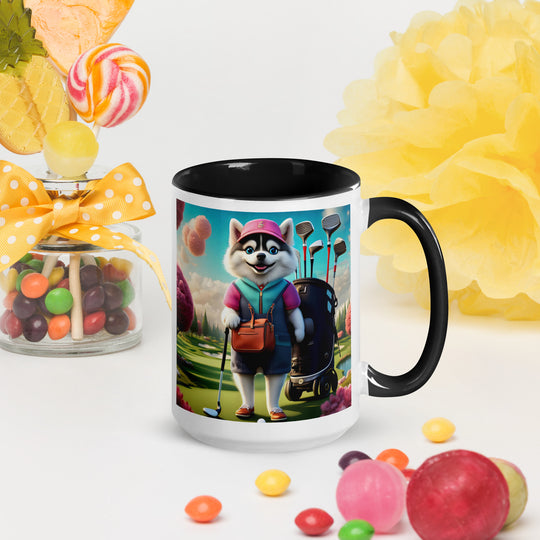 Pomsky Golfer- Mug with Color Inside v13