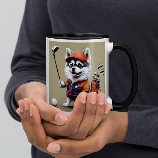 Pomsky Golfer- Mug with Color Inside v14