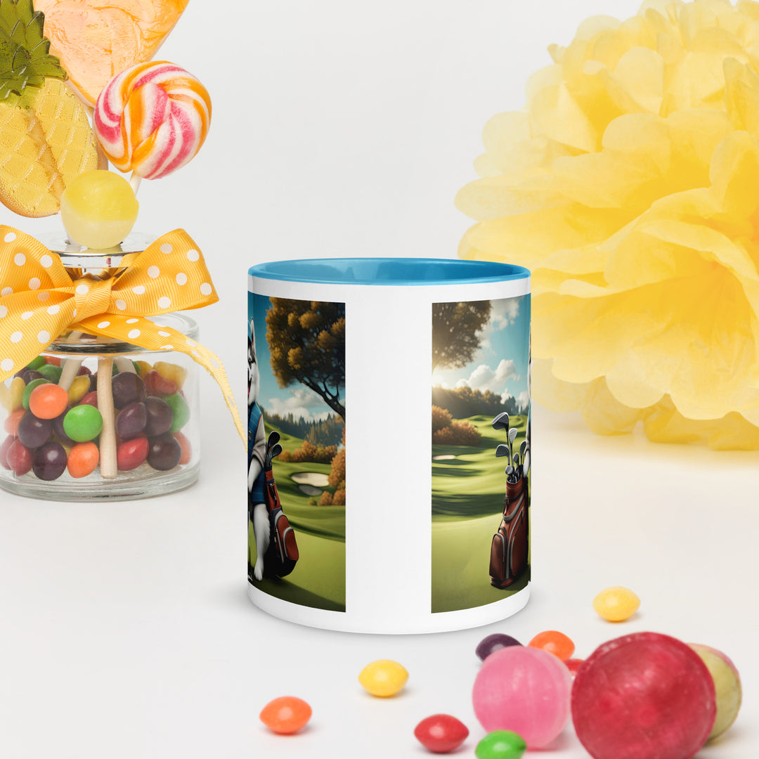 Pomsky Golfer- Mug with Color Inside v9