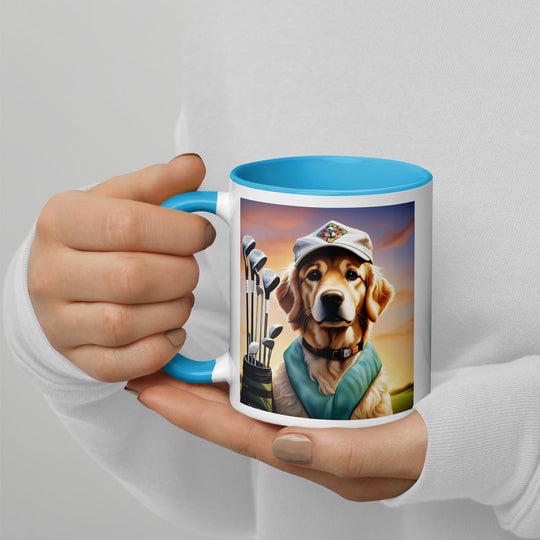 Golden Retriever Golfer- Mug with Color Inside V4