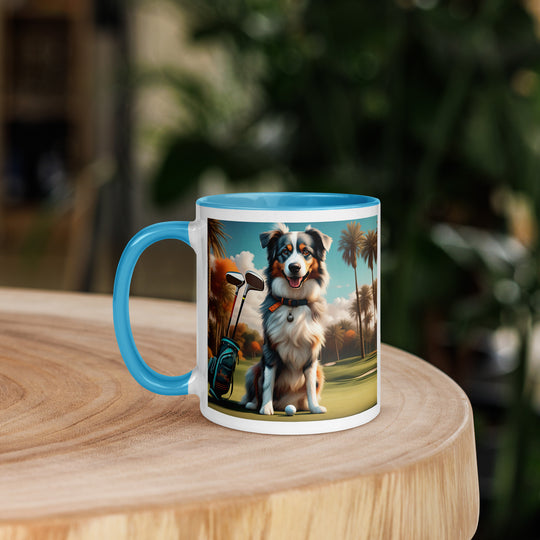 Australian Shepherd Golfer- Mug with Color Inside v2