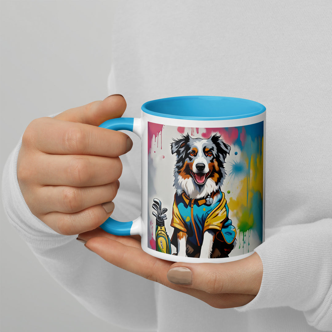 Australian Shepherd Golfer- Mug with Color Inside v3