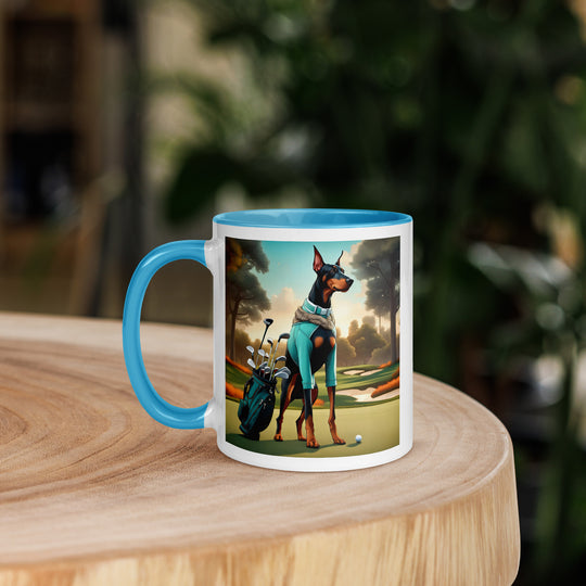 Doberman Pinscher Golfer- Mug with Color Inside v4