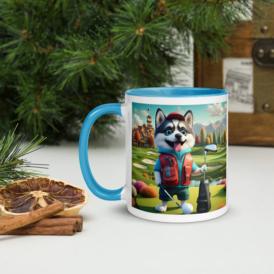 Pomsky Golfer- Mug with Color Inside v6