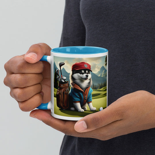Pomsky Golfer- Mug with Color Inside v7