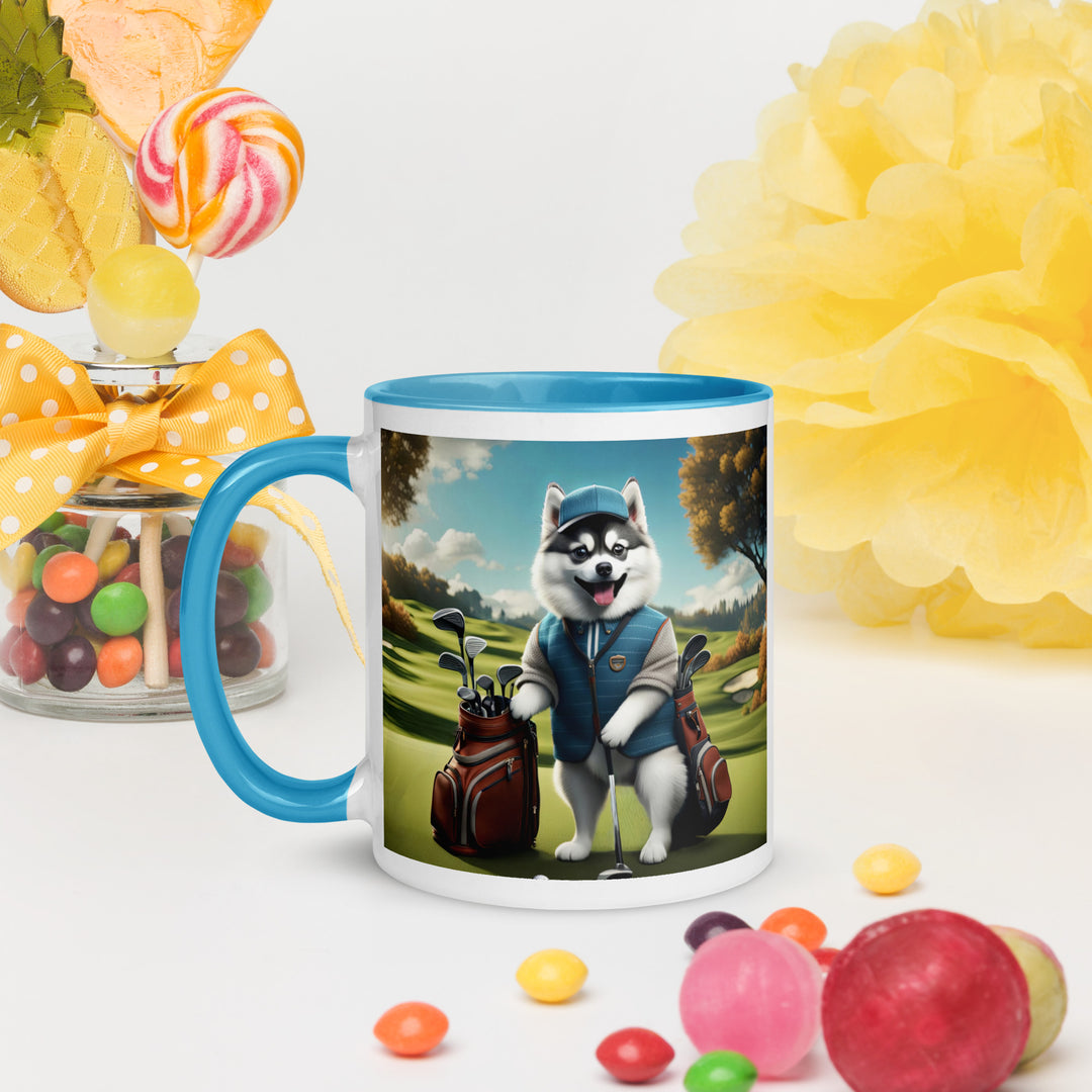 Pomsky Golfer- Mug with Color Inside v9