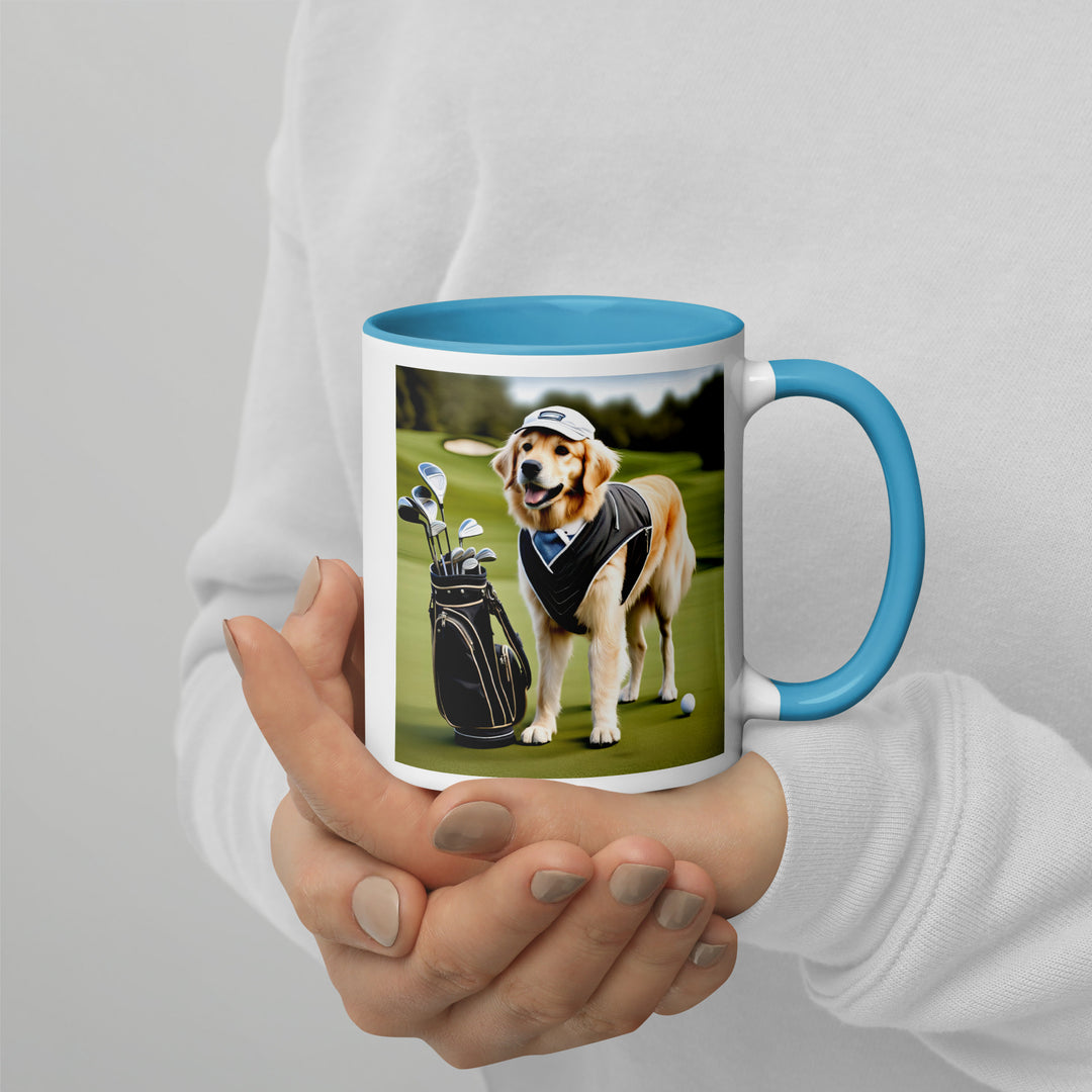 Golden Retriever Golfer- Mug with Color Inside V3