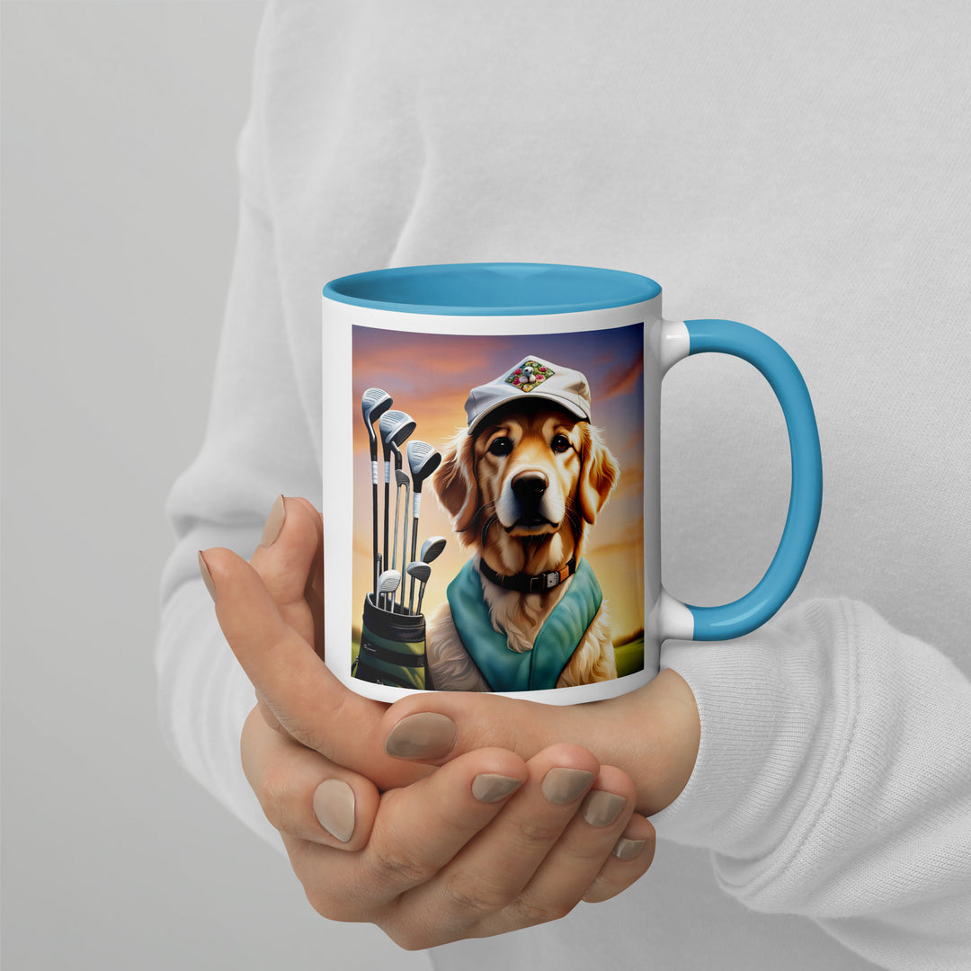 Golden Retriever Golfer- Mug with Color Inside V4