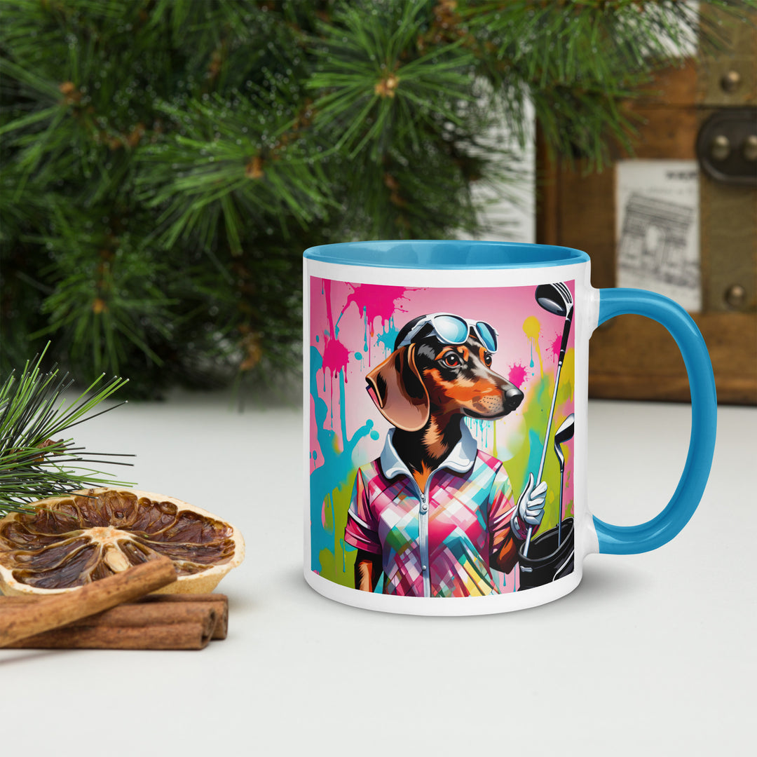 Dachshund Golfer- Mug with Color Inside v2