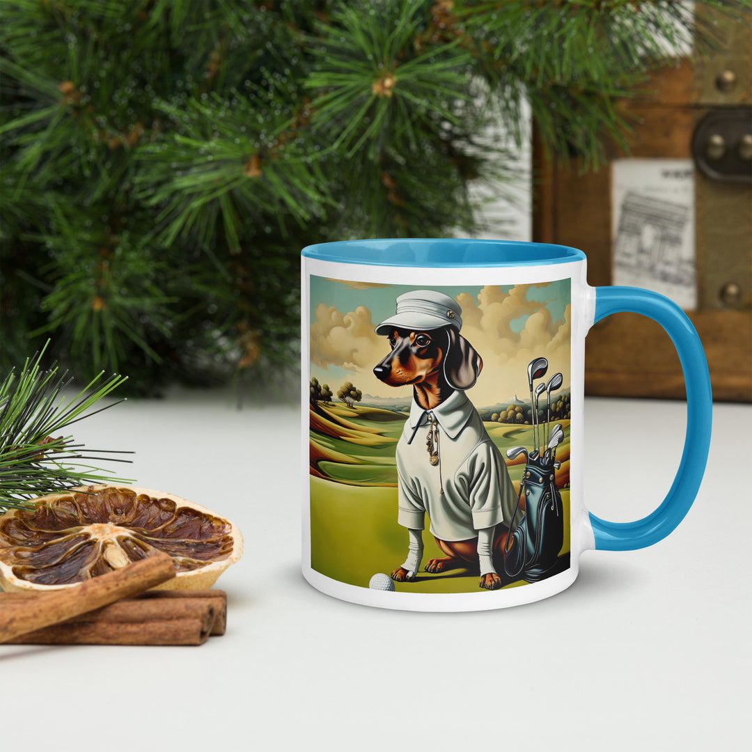 Dachshund Golfer- Mug with Color Inside v3