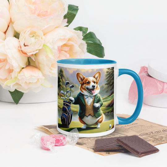 Pembroke Welsh Corgi Golfer- Mug with Color Inside v4