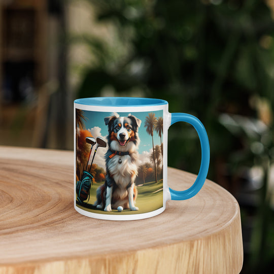 Australian Shepherd Golfer- Mug with Color Inside v2