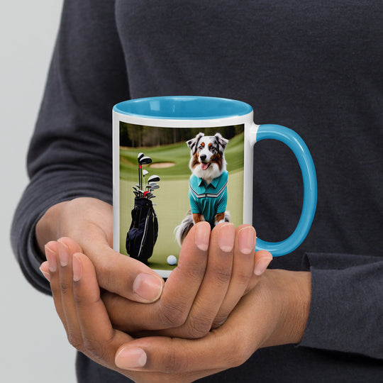 Australian Shepherd Golfer- Mug with Color Inside v4