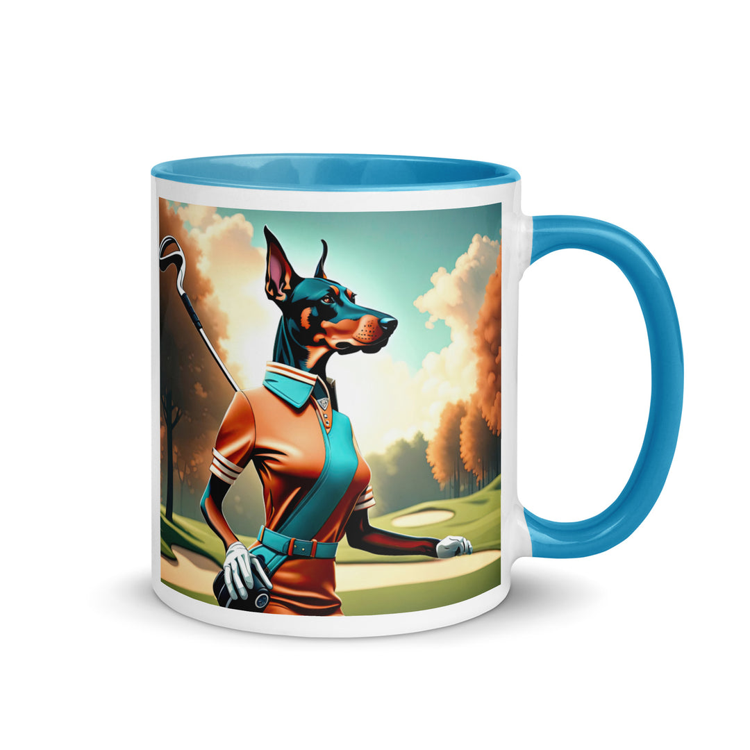 Doberman Pinscher Golfer- Mug with Color Inside