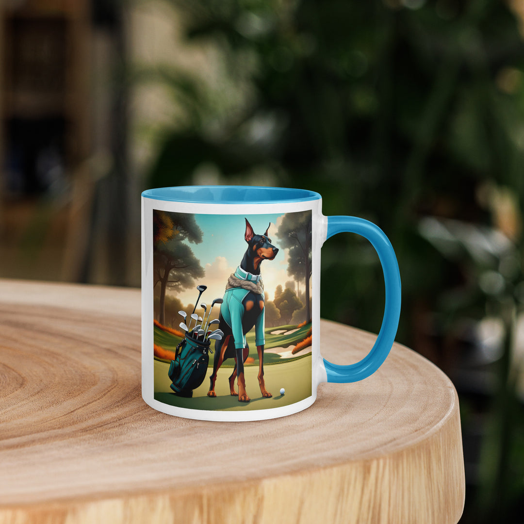 Doberman Pinscher Golfer- Mug with Color Inside v4