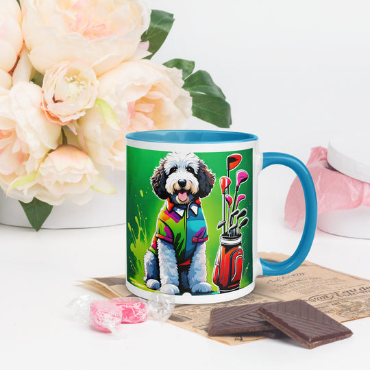 Bernedoodle Golfer- Mug with Color Inside v7