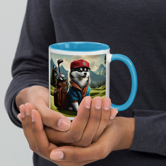 Pomsky Golfer- Mug with Color Inside v7