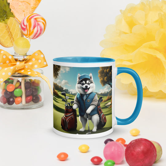 Pomsky Golfer- Mug with Color Inside v9