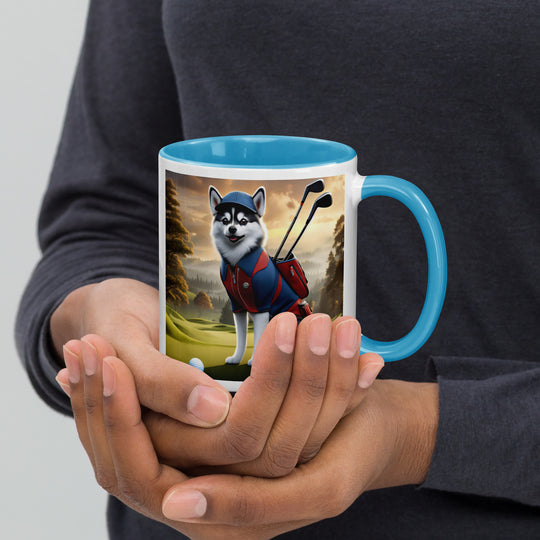 Pomsky Golfer- Mug with Color Inside v12