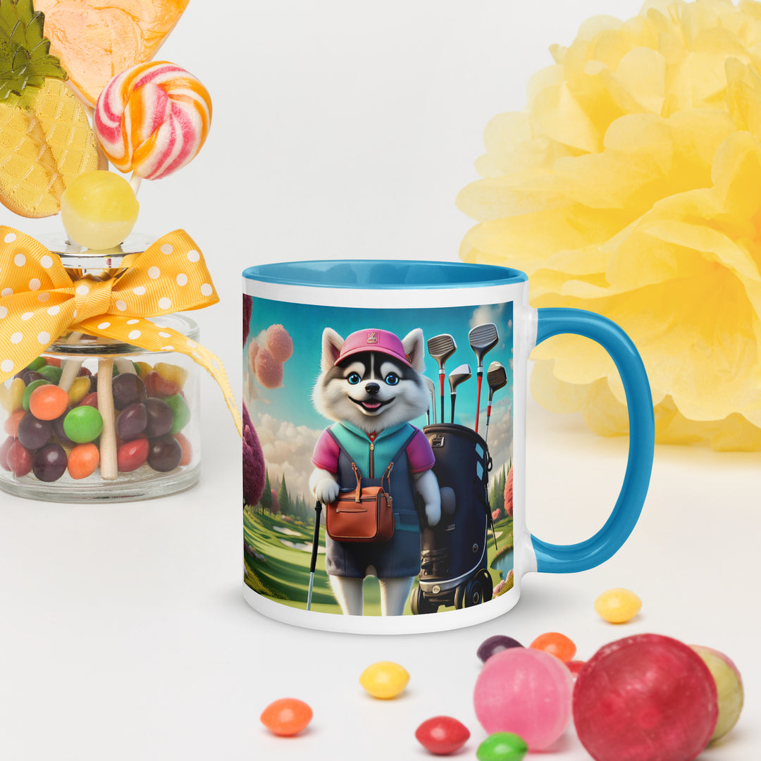 Pomsky Golfer- Mug with Color Inside v13