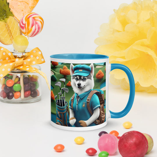 Pomsky Golfer- Mug with Color Inside v15