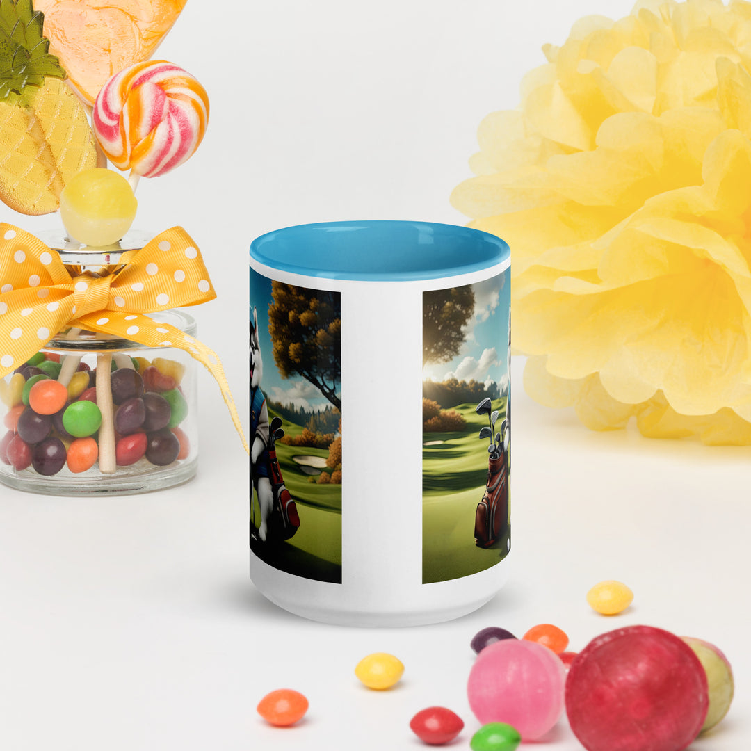 Pomsky Golfer- Mug with Color Inside v9