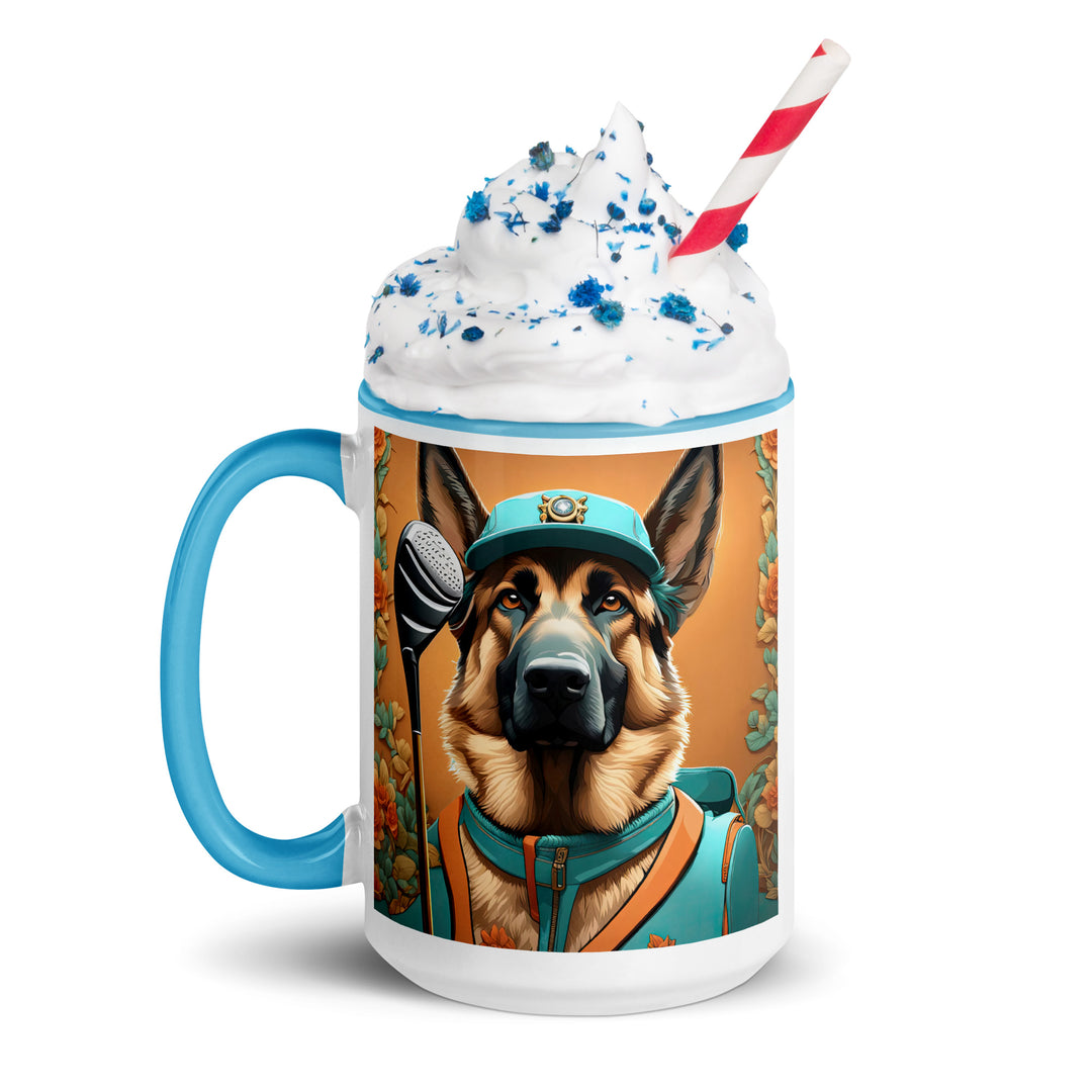 German Shepherd Golfer- Mug with Color Inside V2