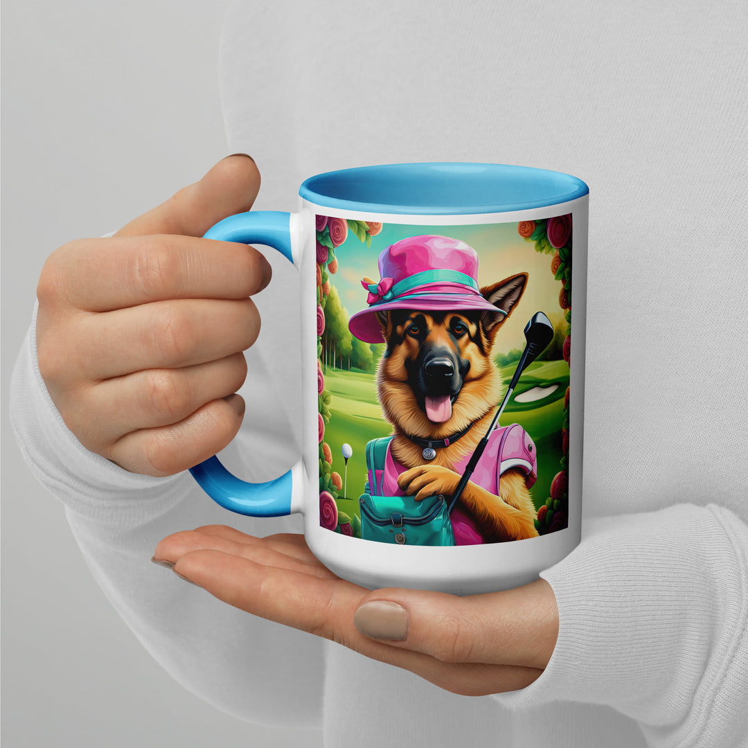 German Shepherd Golfer- Mug with Color Inside V9