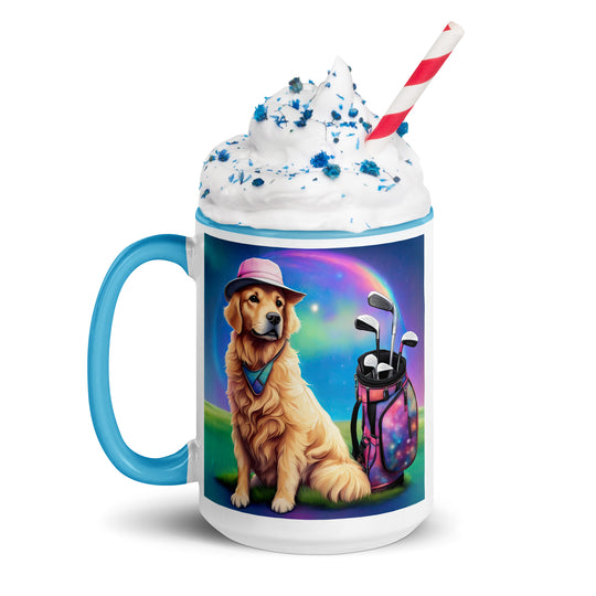 Golden Retriever Golfer- Mug with Color Inside V2