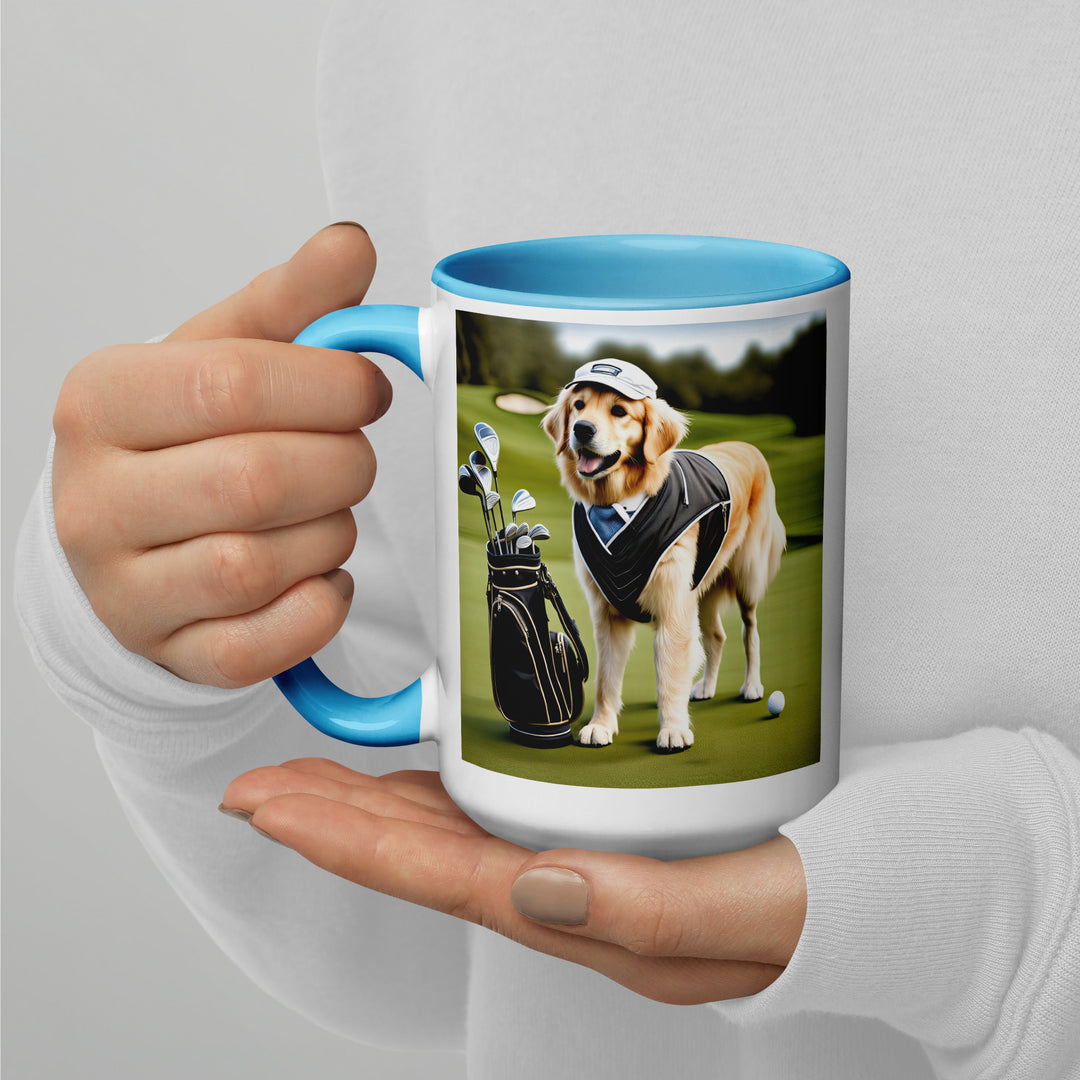 Golden Retriever Golfer- Mug with Color Inside V3