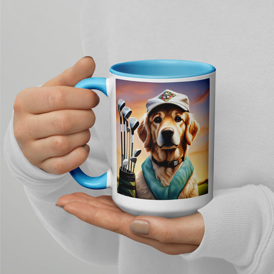 Golden Retriever Golfer- Mug with Color Inside V4