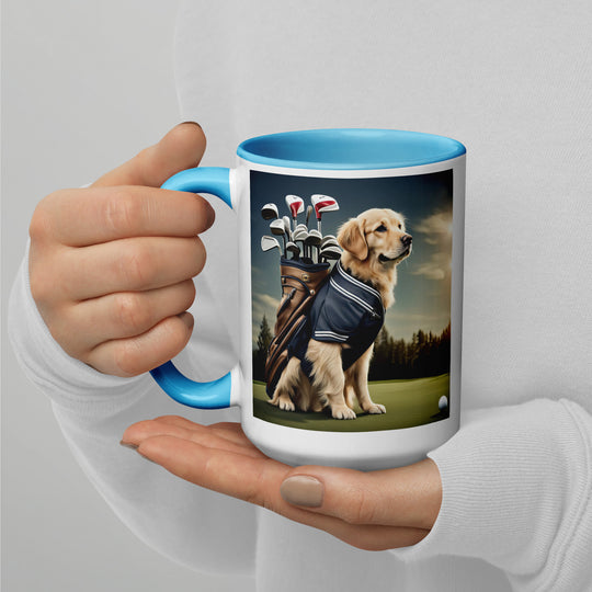 Golden Retriever Golfer- Mug with Color Inside V5