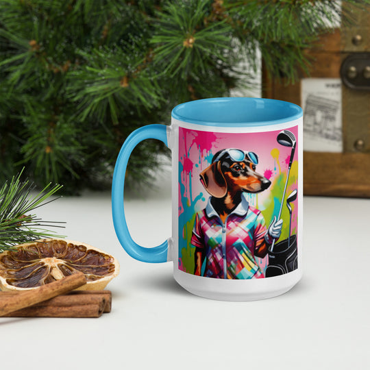 Dachshund Golfer- Mug with Color Inside v2