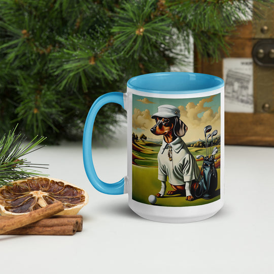 Dachshund Golfer- Mug with Color Inside v3