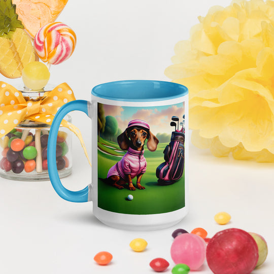 Dachshund Golfer- Mug with Color Inside v4