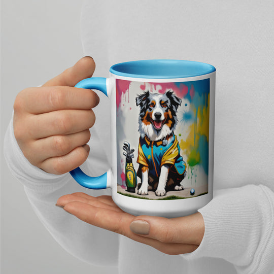 Australian Shepherd Golfer- Mug with Color Inside v3