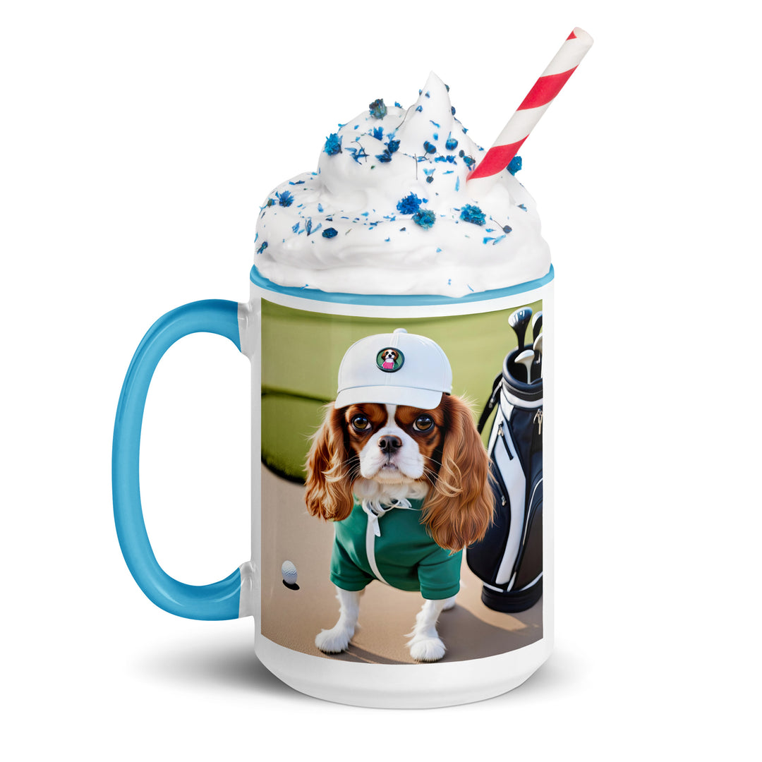 Cavalier King Charles Spaniel Golfer- Mug with Color Inside v4