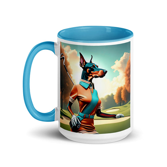 Doberman Pinscher Golfer- Mug with Color Inside