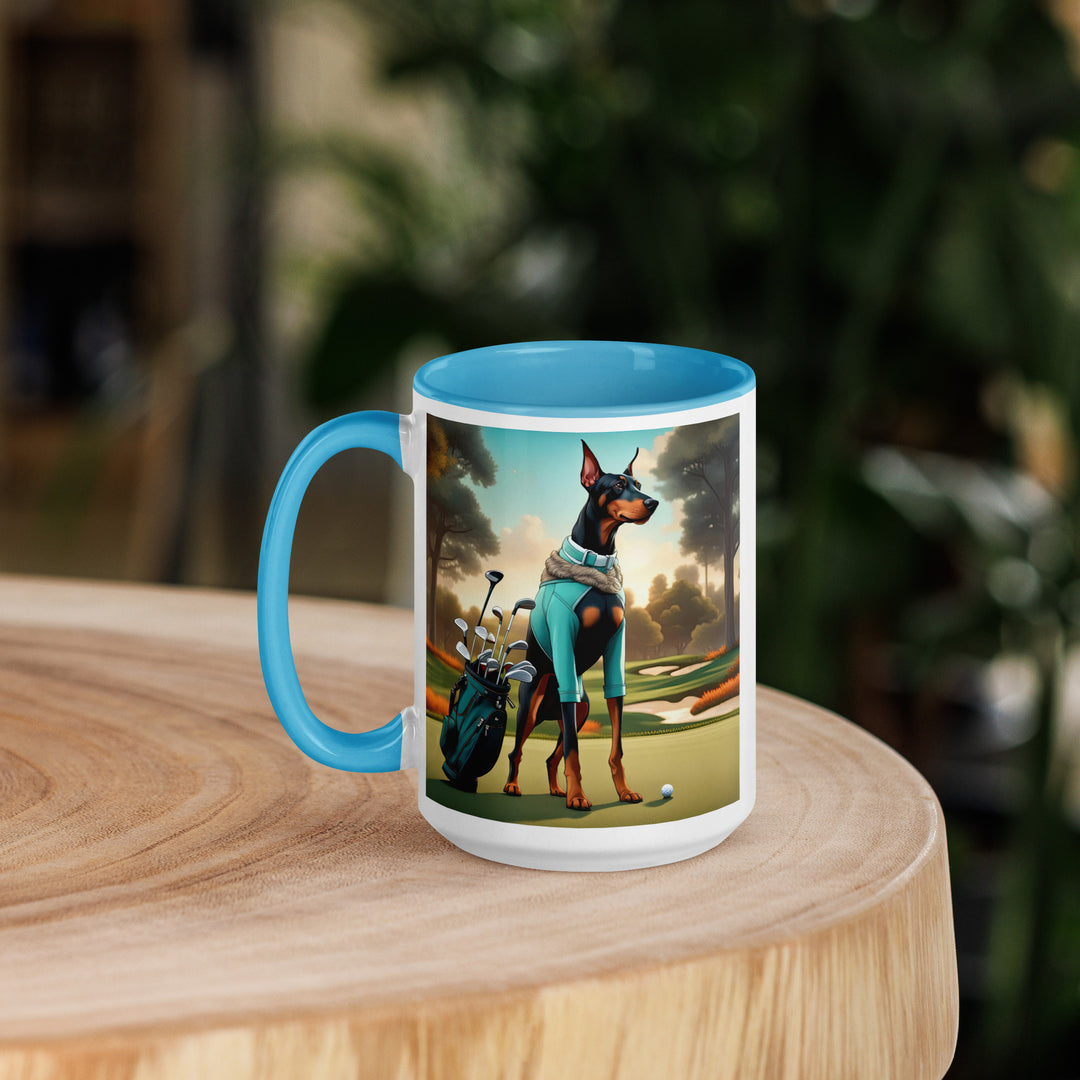 Doberman Pinscher Golfer- Mug with Color Inside v4