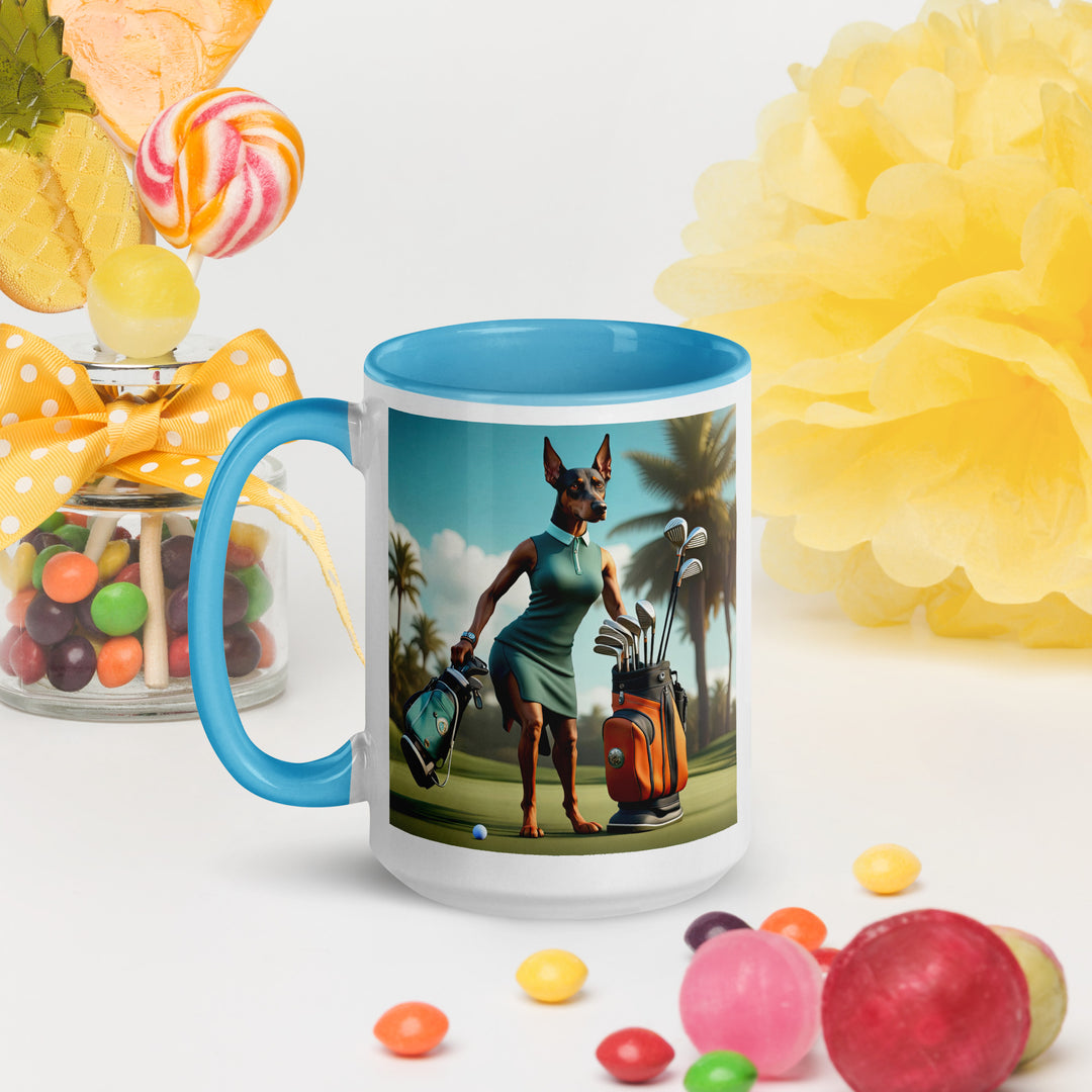 Doberman Pinscher Golfer- Mug with Color Inside v2