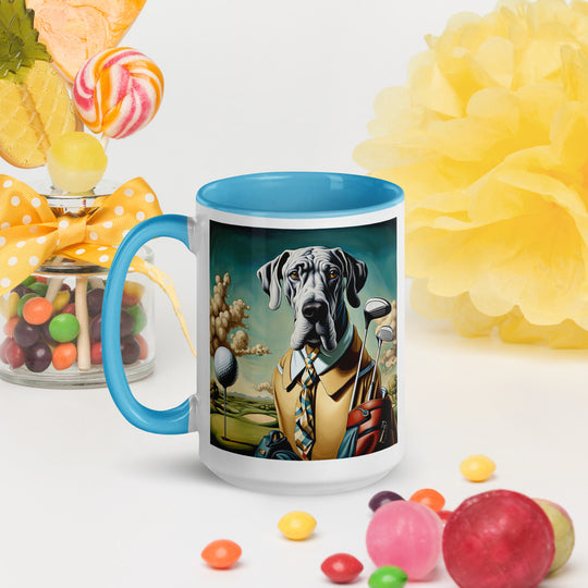 Great Dane Golfer- Mug with Color Inside v2