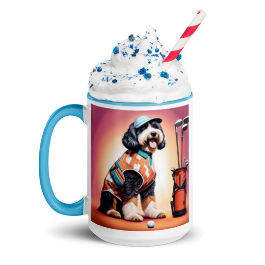 Bernedoodle Golfer- Mug with Color Inside v4