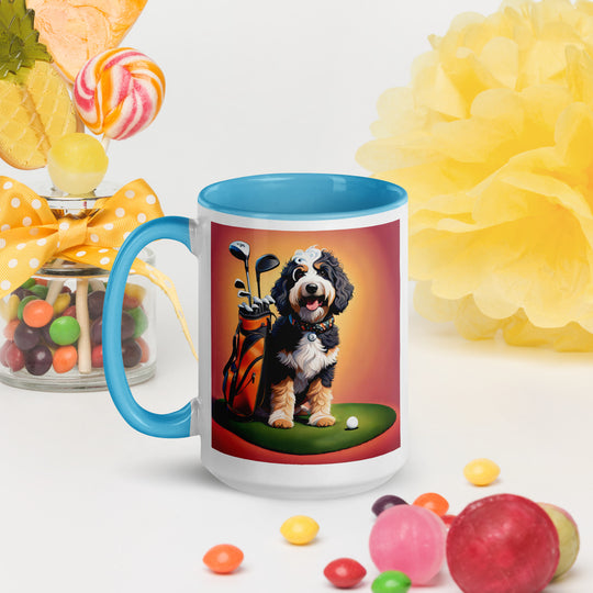 Bernedoodle Golfer- Mug with Color Inside v5