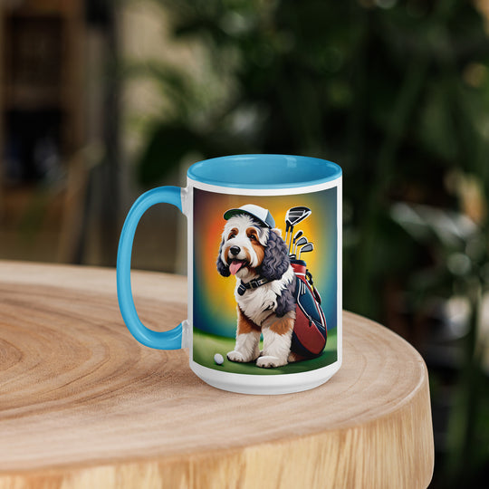 Bernedoodle Golfer- Mug with Color Inside v6