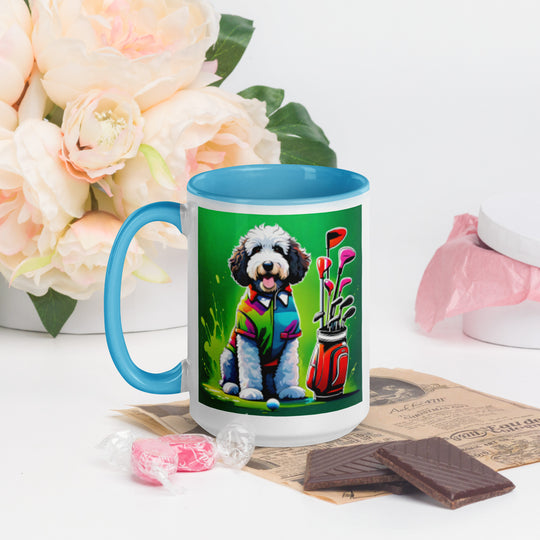 Bernedoodle Golfer- Mug with Color Inside v7