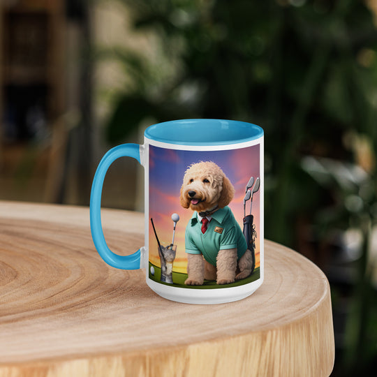 Goldendoodle Golfer- Mug with Color Inside v5