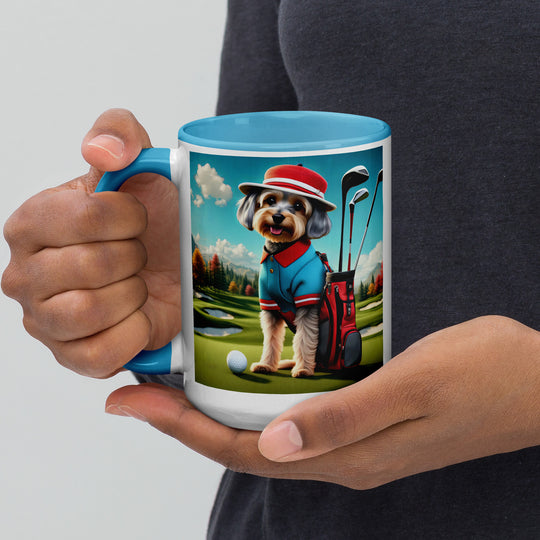 Yorkipoo Golfer- Mug with Color Inside v13