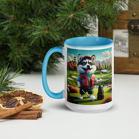 Pomsky Golfer- Mug with Color Inside v6