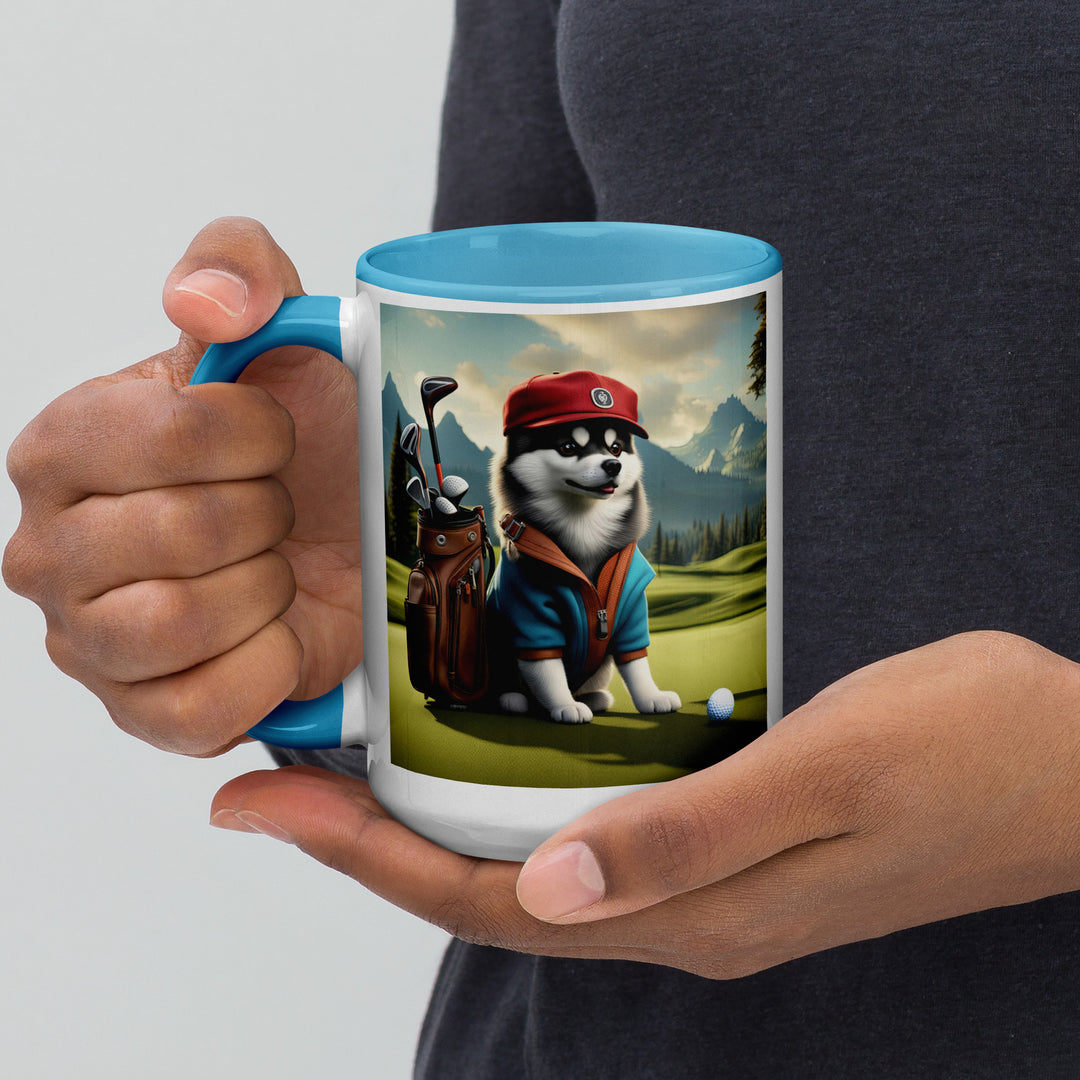 Pomsky Golfer- Mug with Color Inside v7